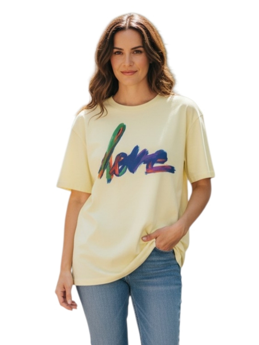 Zara Yellow 'Love' Graphic Short. Sleeve Tee Size Medium